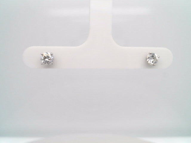 14 Karat White Gold 4 Prong "Martini" Set Round Brilliant Diamond Solitaire Stud Earrings