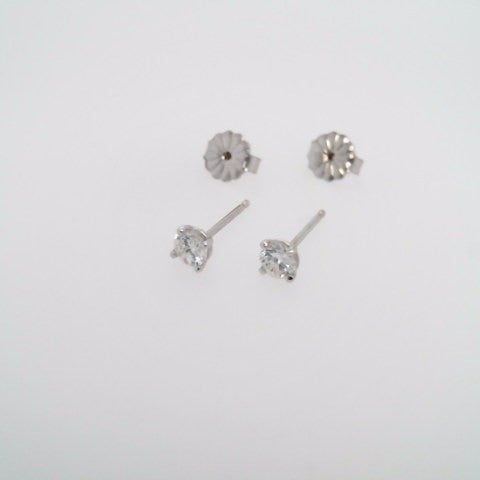 14 Karat White Gold 4 Prong "Martini" Set Round Brilliant Diamond Solitaire Stud Earrings