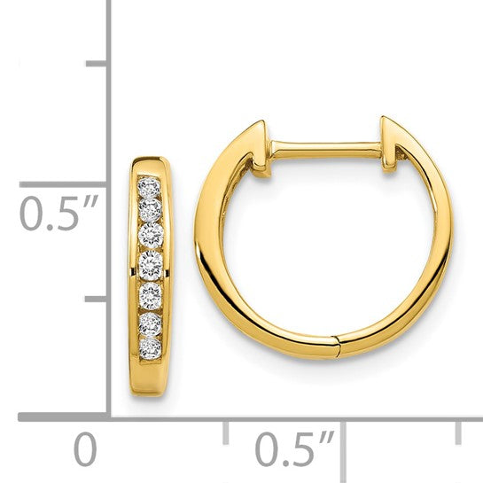 14 Karat Yellow Gold Channel Set Diamond "Huggie" Style Hoop Earrings