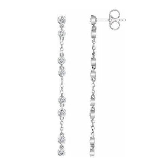14 Karat White Gold Bezel Set Diamond Station Earrings