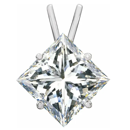 14 Karat White Gold Princess Cut Diamond Solitaire Pendant