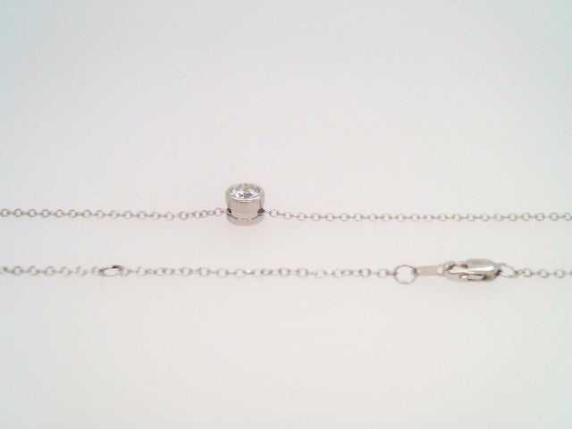14 Karat White Gold Round Brilliant Bezel Set Diamond Necklace With 1.3 Mm 16-18" Cable Chain