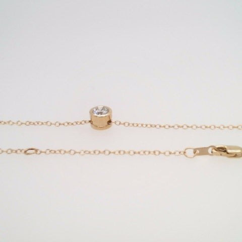 14 Karat Yellow Gold Round Brilliant Bezel Set Diamond Necklace With 1.3 Mm 16-18" Cable Chain