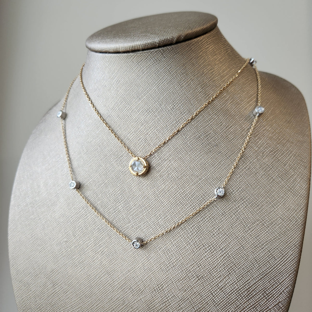 14 Karat Yellow And White Gold Double-Sided Diamond By The Yard Necklace, 18"