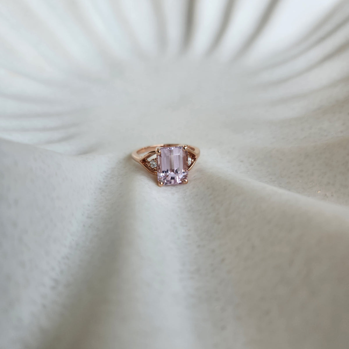 14 Karat Rose Gold Kunzite Ring With Diamond Accents