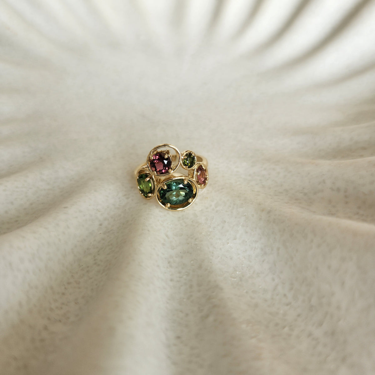 14 Karat Yellow Gold Multi Color Tourmaline "Bubble" Ring