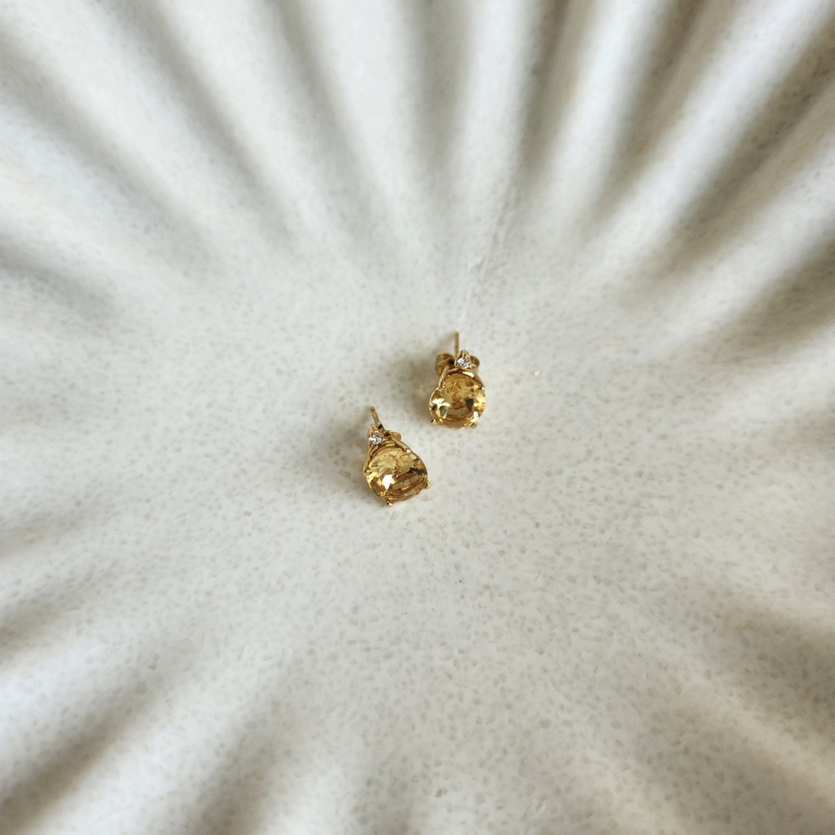 14 Karat Yellow Gold Citrine Stud Earrings With Diamond Accents