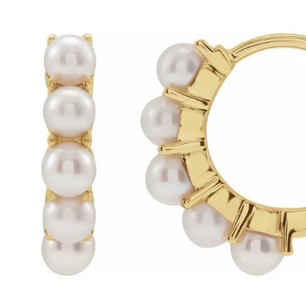 14 Karat Yellow Gold Cultured White Freshwater Pearl 13.98 Mm Huggie H