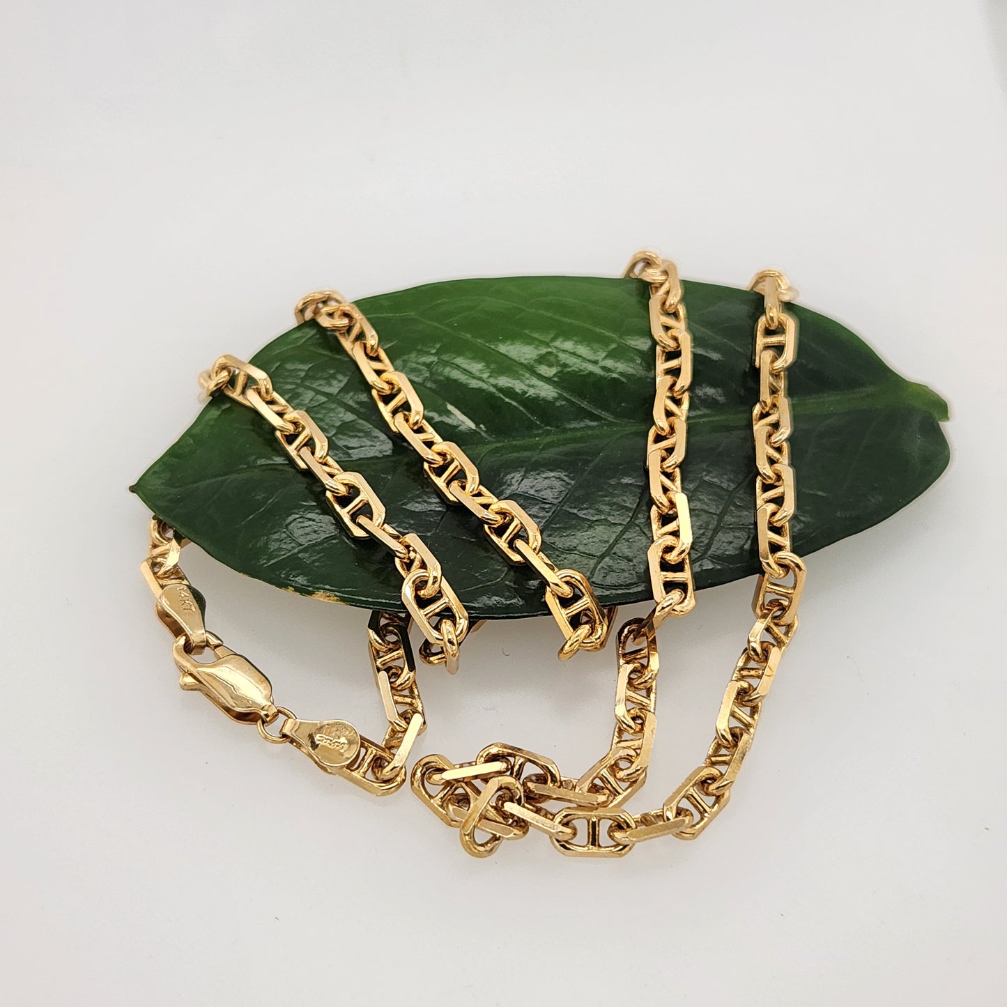 14 Karat Yellow Gold 4.1 Mm Diamond Cut Mariner Anchor Chain, 22"