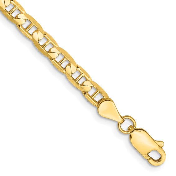 14 Karat Yellow Gold 3.75 Mm Concave Anchor Chain Bracelet With Lobster Clasp 8"