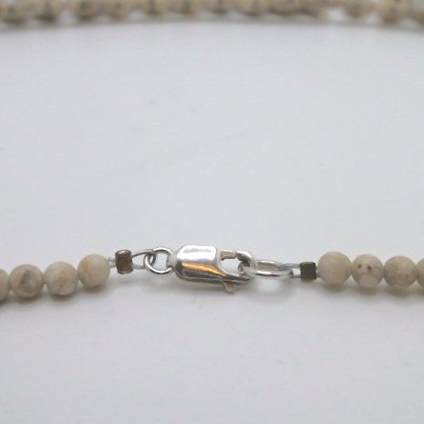 Sterling Silver Beige Marble And Florida Auger Seashell "Spike" Necklace 18.5"