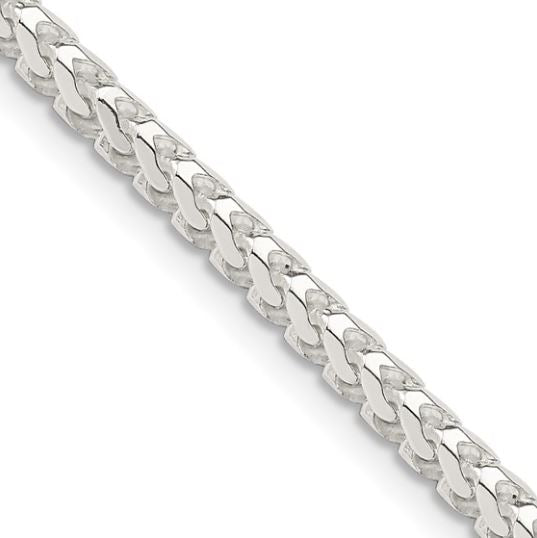 Sterling Silver 3.4 Mm Diamond Cut Square Franco Chain 20"