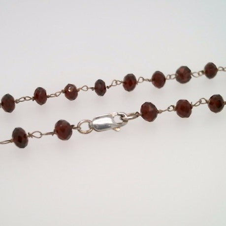 Sterling Silver Faceted Roundel Garnet Bead Station Chain Necklace 16.5 "