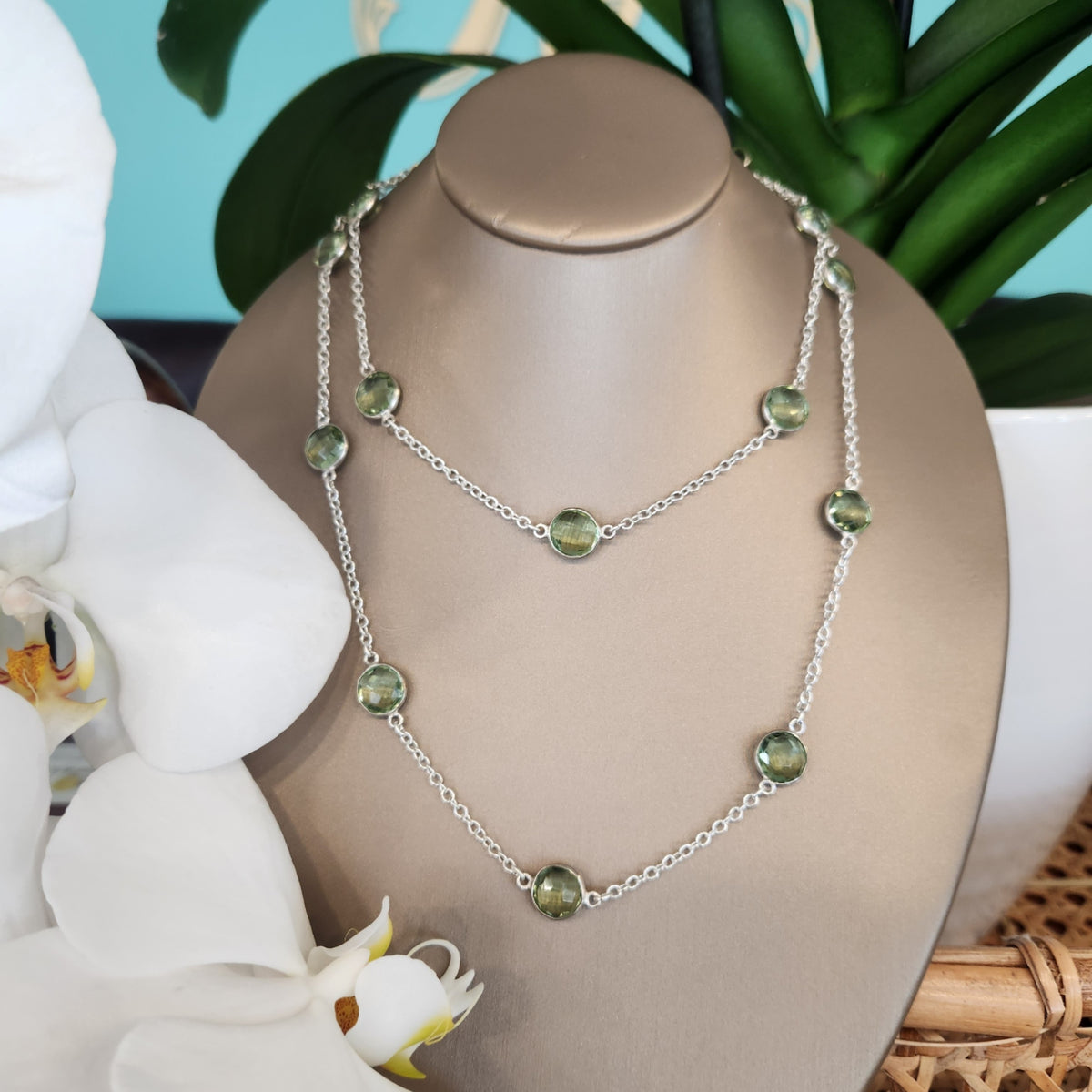 36 Inch Sterling Silver Necklace with 42.5 CTW Double Checkerboard, Be