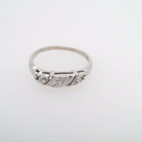 Online Clearance * Vintage 14 Karat White Gold 4 Mm Sculpted Filigree Diamond Band Ring