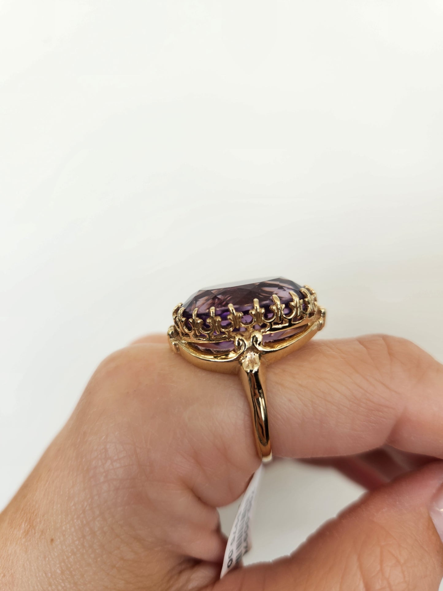 Vintage 14 Karat Yellow Gold Amethyst Solitaire Ring With Crown Style Setting