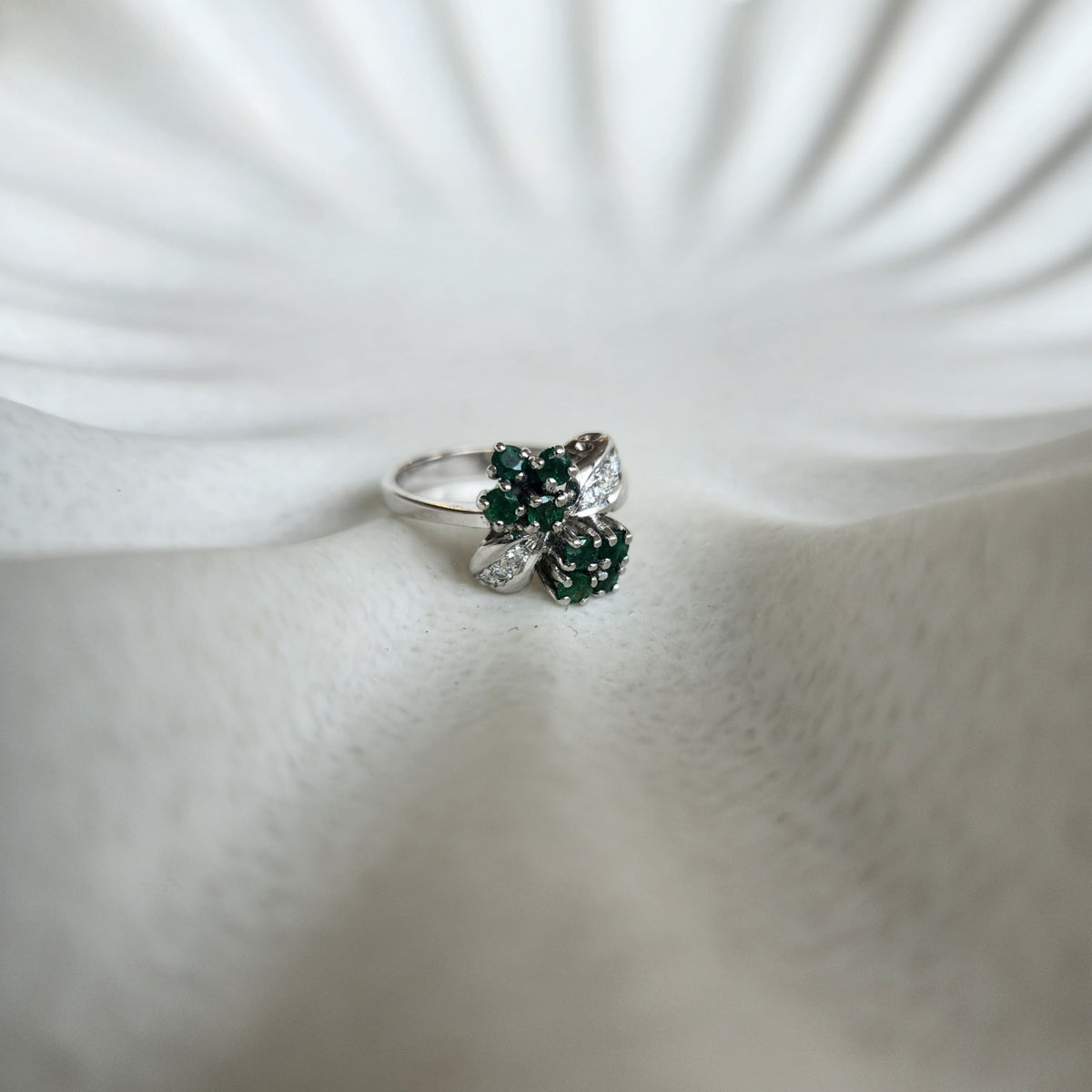 Vintage 14 Karat White Gold Emerald & Diamond Cluster Ring
8 Round E