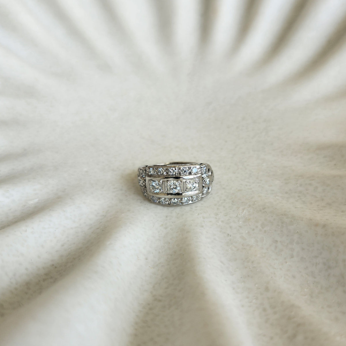 Vintage Platinum 11Mm Wide Diamond Band Ring