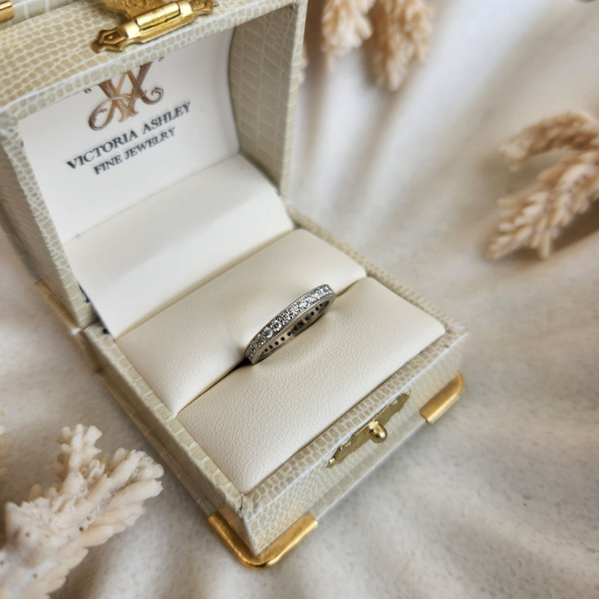 Vintage Platinum Bead Set Diamond Eternity Band