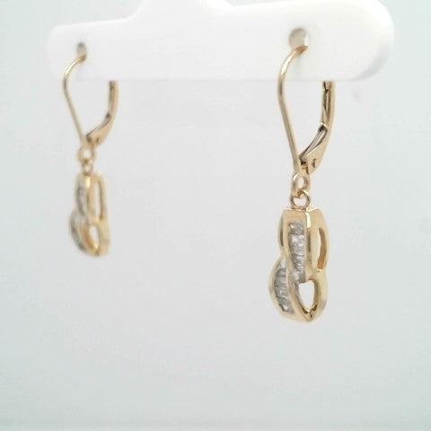 Online Clearance * Vintage 14 Karat Yellow Gold Baguette Diamond Dangle Earrings With Leverbacks