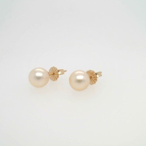 Vintage 14 Karat Yellow Gold 7 Mm Akoya Pearl Stud Earrings