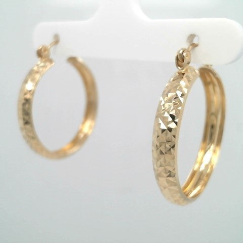 Vintage 14 Karat Yellow Gold Diamond Cut Hoop Earrings