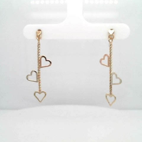 Online Clearance * Vintage 14 Karat Rose, Yellow & White Gold Heart Motif Dangle Earrings