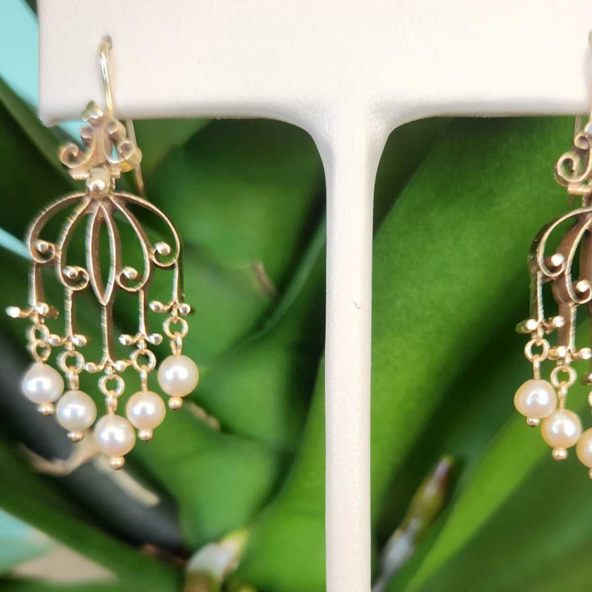 Vintage 14ky Pearl Chandelier Earrings