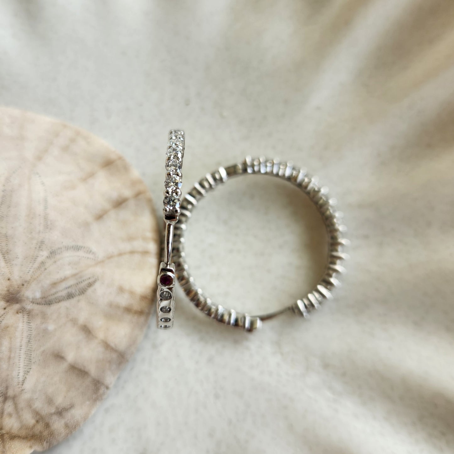 Vintage 18 Karat White Gold Diamond Inside-Outside Hinged Hoop Earrings