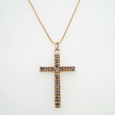 Vintage 14 Karat Yellow Gold Amethyst Cross Pendant