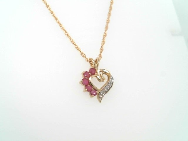 Vintage 10 Karat Yellow Gold Ruby & Diamond Heart Pendant
