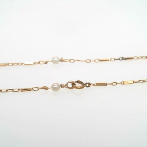 Vintage 14 Karat Yellow Gold Fancy Link & Pearl Station Chain Necklace, 24"