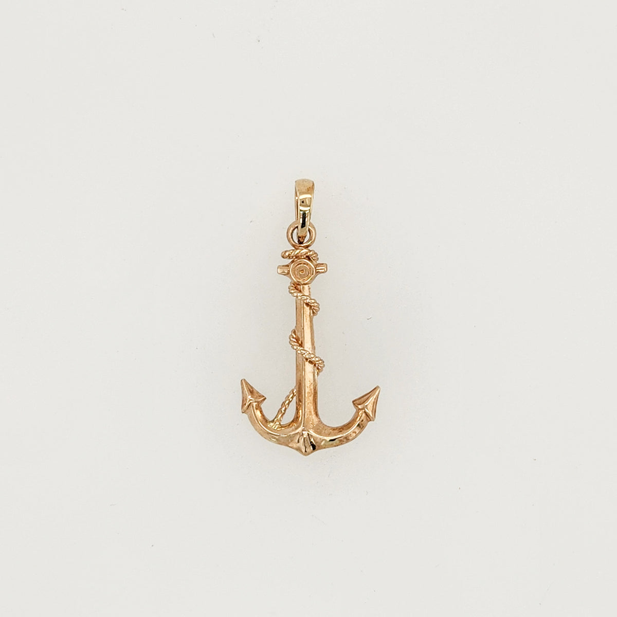 Vintage 14 Karat Yellow Gold Anchor Pendant With Rope Wrap