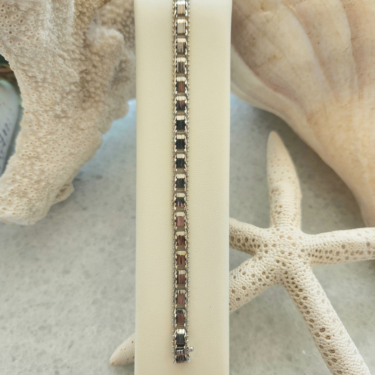 Vintage 14 Karat White Gold 7 Mm Fancy Link Bracelet, 6.75"