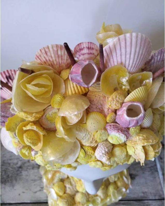 Shell Incrusted Bust Statue With Hand Picked Florida Sea Shells & Barn