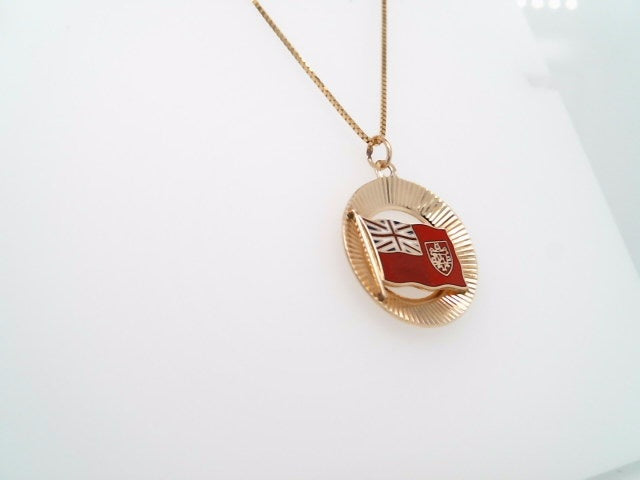 Vintage 14 Karat Yellow Gold Round Bermuda Flag Charm Pendant With Red, White & Blue Enamel