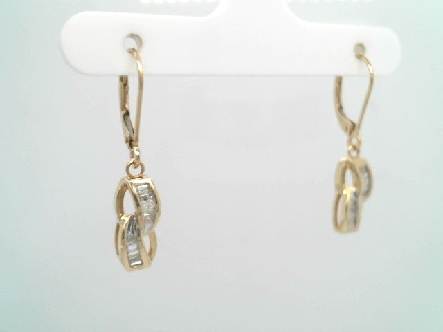 Vintage 14 Karat Yellow Gold Baguette Diamond Dangle Earrings With Leverbacks