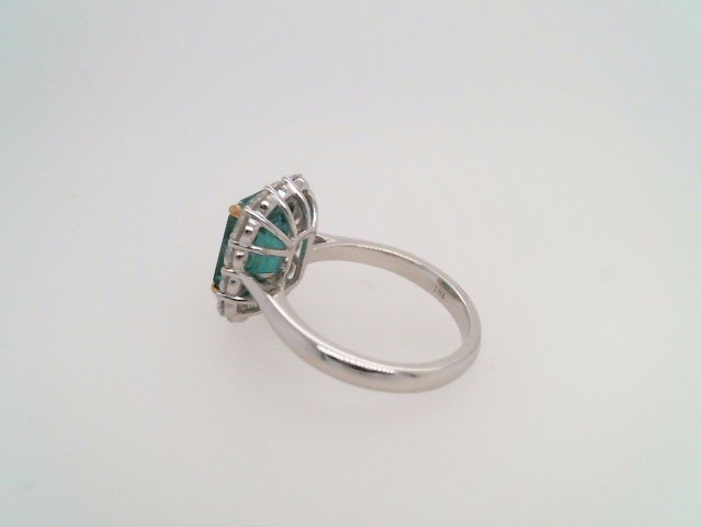 18 Karat White Gold Emerald Cut Emerald & Diamond Halo Style Ring