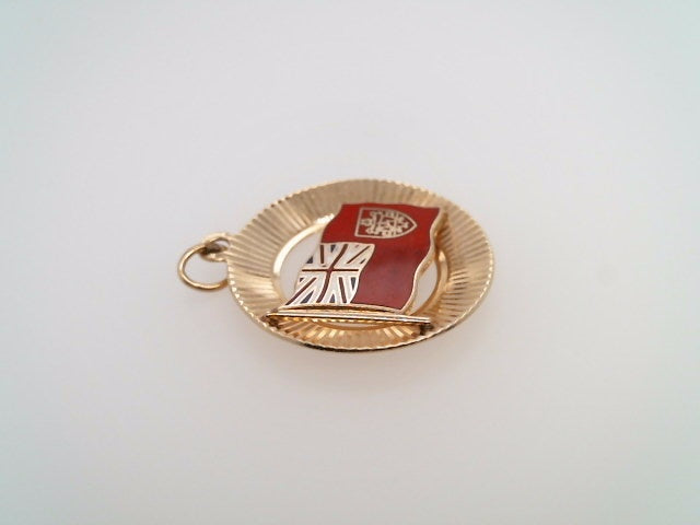 Vintage 14 Karat Yellow Gold Round Bermuda Flag Charm Pendant With Red, White & Blue Enamel