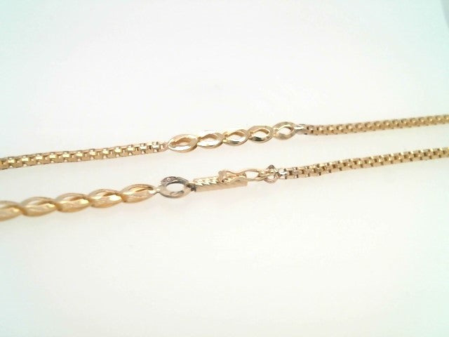 Vintage 14 Karat Yellow Gold 3 Mm Fancy Marquise Shape & Popcorn Link Chain Necklace, 30"