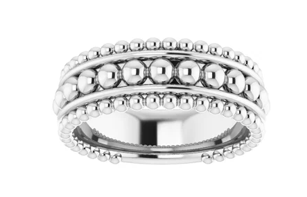 Sterling Silver 7 Mm Triple Row Beaded Ring