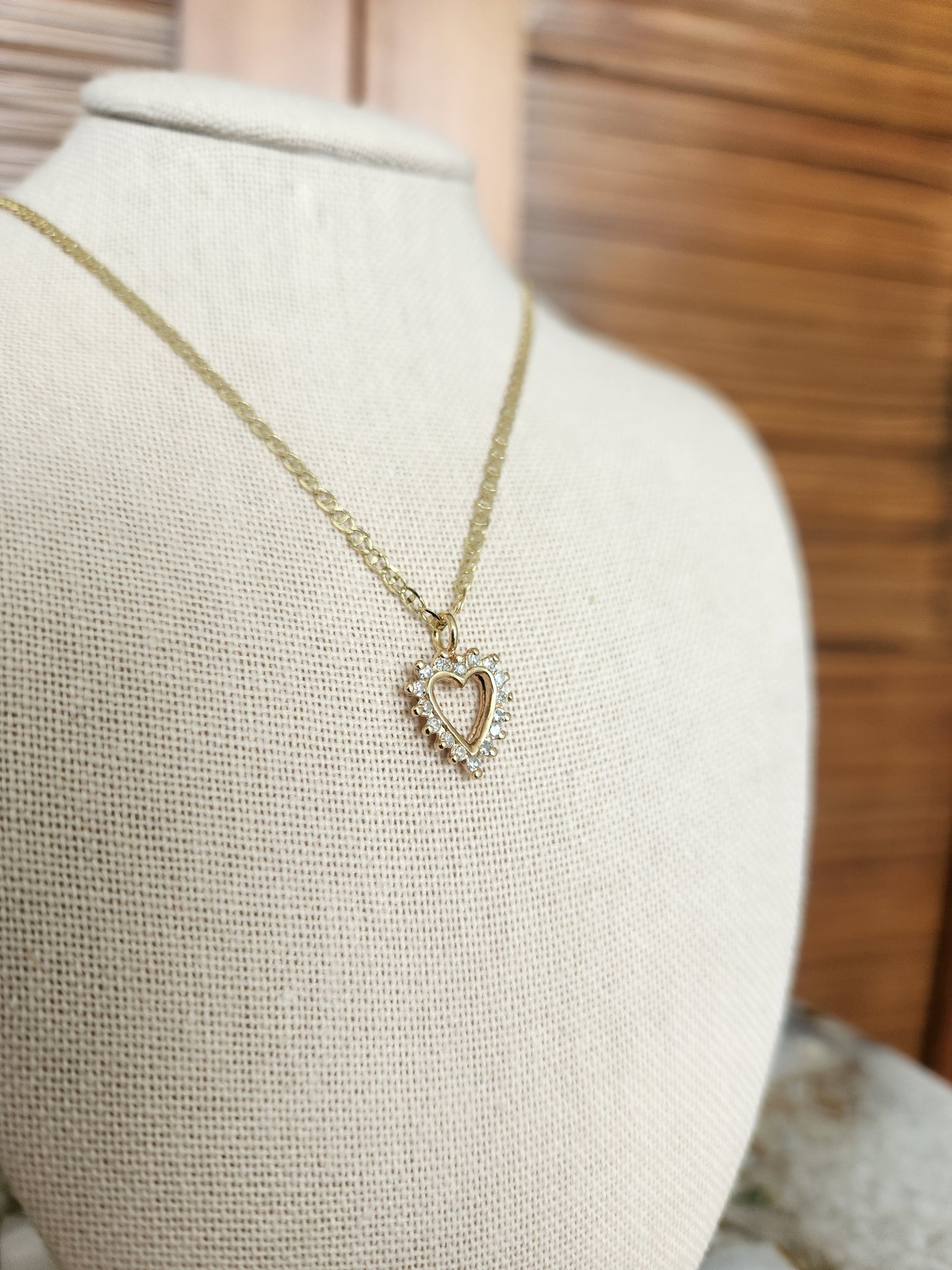 Vintage 14 Karat Yellow Gold Diamond Heart Pendant