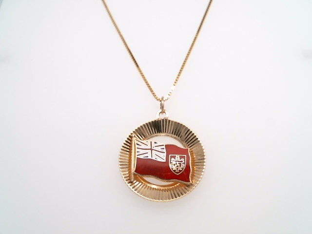 Vintage 14 Karat Yellow Gold Round Bermuda Flag Charm Pendant With Red, White & Blue Enamel