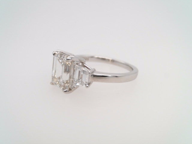 14 Karat White Gold Lab Grown Diamond Emerald Cut & Trapezoid Cut 3 Stone Ring