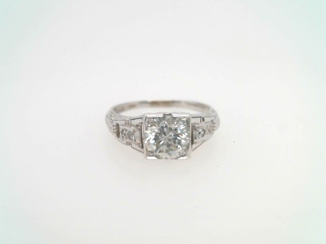 Vintage 18 Karat White Gold Ol European Cut Diamond Ring With Filigree Mounting