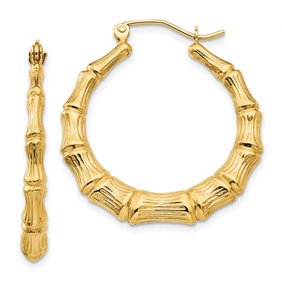 14 Karat Yellow Gold Polished Bamboo Hoop Earrings