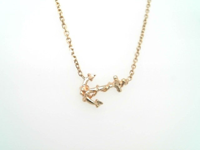 Vintage 14 Karat Yellow Gold Anchor Necklace With Diamond Cut Cable Chain, 16.5"