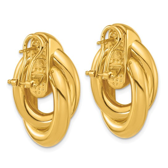 14 Karat Yellow Gold Polished Intertwined Ovals Omega Back Earrings
