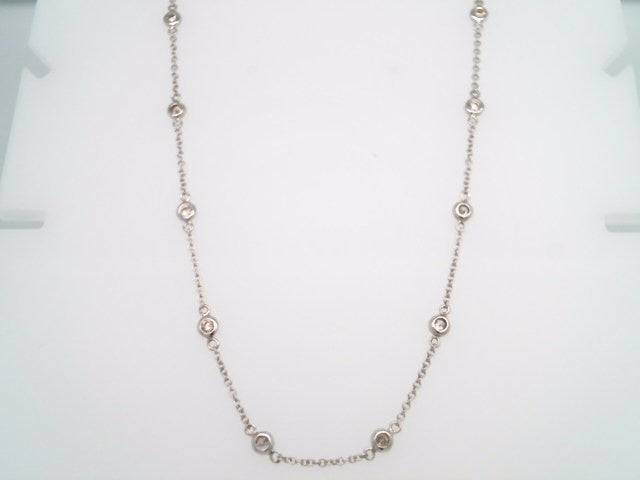18 Karat White Gold "By The Yard" Style Bezel Set Diamond Necklace 16"