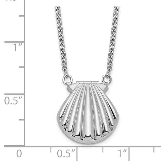 Sterling Silver 14 Mm Seashell Locket Necklace With Curb Link Chain 18'
